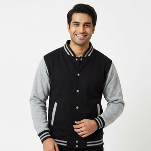 <b>Men's</b> Full Zipper <b>Baseball</b> Varsity Bomber <b>Jacket</b> Street Wear with Leather Sleeve and Windbreaker CollegeBaseballjacket <b>for</b> <b>men</b> - Product Image 1