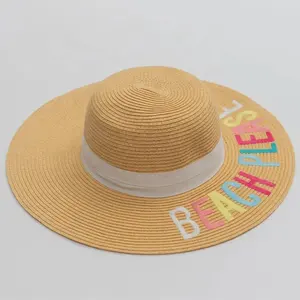 2023 hot customizable outdoor modern sombrero de sol floppy sun shading sunshine straw hat for women straw