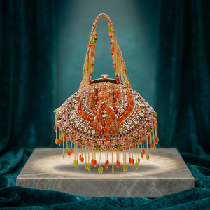 Sac de soirée élégant en forme de demi-lune avec perles, fermeture à cadre métallique et bandoulière pour fêtes et mariages - Product Image 1