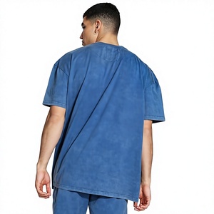 Hot Selling Oversized Acid Washed Cotton Tee for Men Heavyweight Drop Shoulder Cropped Fit Vintage T-Shirt For Men - Product Image 4
