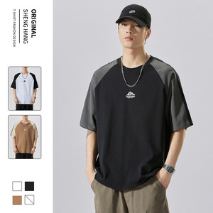 American <span class=keywords><strong>Raglan</strong></span> Herren Sommer T-Shirt Trendy Marke gedruckt Halb ärmel Hoch leistungs hals Top Casual Kurzarm Loose Fit Solid - Product Image 3