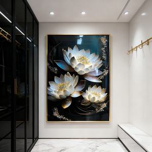 Decoración Moderna para el Hogar, Pintura Decorativa para Sala de Estar, Paisaje de Loto, Fondo de Sofá, Arte de Pared LED con Diamantes, Pintura de Porcelana de Cristal - Product Image 5