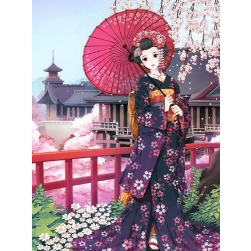 Karikatür Kimono kadın Diy 5d elmas boyama çapraz dikiş kiti tam matkap Rhinestones nakış elmas nakış