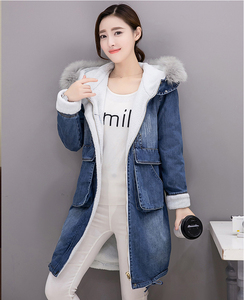 Blouson d'hiver en jean pour <span class=keywords><strong>femme</strong></span>, ample, chaud, à grandes poches, avec capuche, <span class=keywords><strong>grande</strong></span> <span class=keywords><strong>taille</strong></span>, en denim, 2020 - Product Image 3