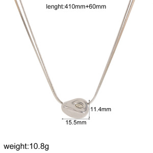 European American Minimalist <b>Titanium</b> Steel Necklace Women Irregular Oval Pendant 18K Gold Plated Bezel Setting Clavicle <b>Chain</b> - Product Image 4