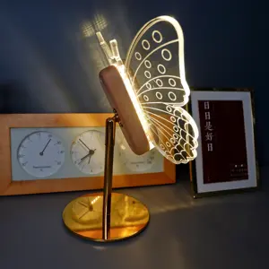 Moderne Luxus Golden Butterfly Lampe Tragbare Holztisch lampe mit Berührungs sensor Schnur los für Schlafzimmer Nachttisch