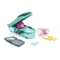 3-in-1 Multifunctionele Plastic Eco-vriendelijke LFGB-gecertificeerde groentesnijder met roestvrijstalen messen, handmatig fruit- en groentegereedschap