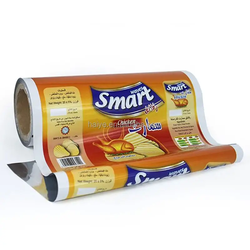 Rouleau de film plastique d'emballage de croustilles pour snacks alimentaires avec impression couleur composite multicouche avec feuille d'aluminium