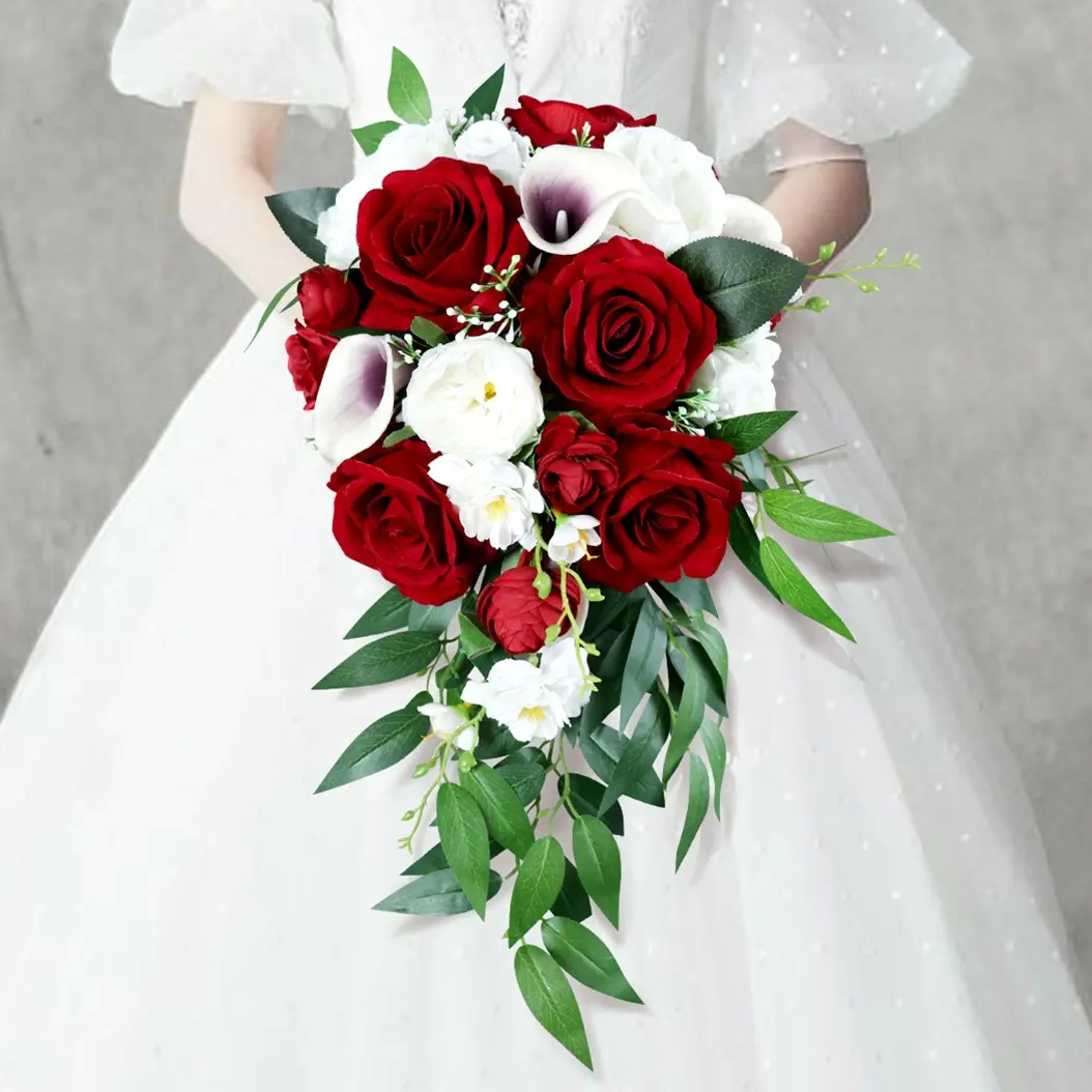 花嫁のための人工シルクローズ花ブーケ結婚式ブライダルブーケ