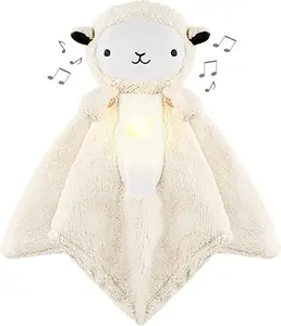 18 inci putih Minky suara & cahaya bayi keamanan selimut Lovey mewah pengantar tidur pemutar musik kebisingan putih Soother & Soft Night