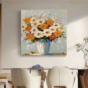 Peinture à l'huile sur toile florale moderne Art Déco dorée, nature morte, peinte à la main, pour salon, support acrylique - Product Image 4