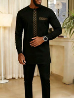 Ensemble pour homme à manches longues avec impression numérique de style national