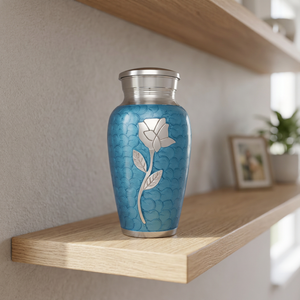 Urne funéraire durable en métal argenté pour cendres d'adultes, vase commémoratif, souvenir, capacité de 220 pouces cubes, décorative florale, fourniture funéraire - Product Image 3