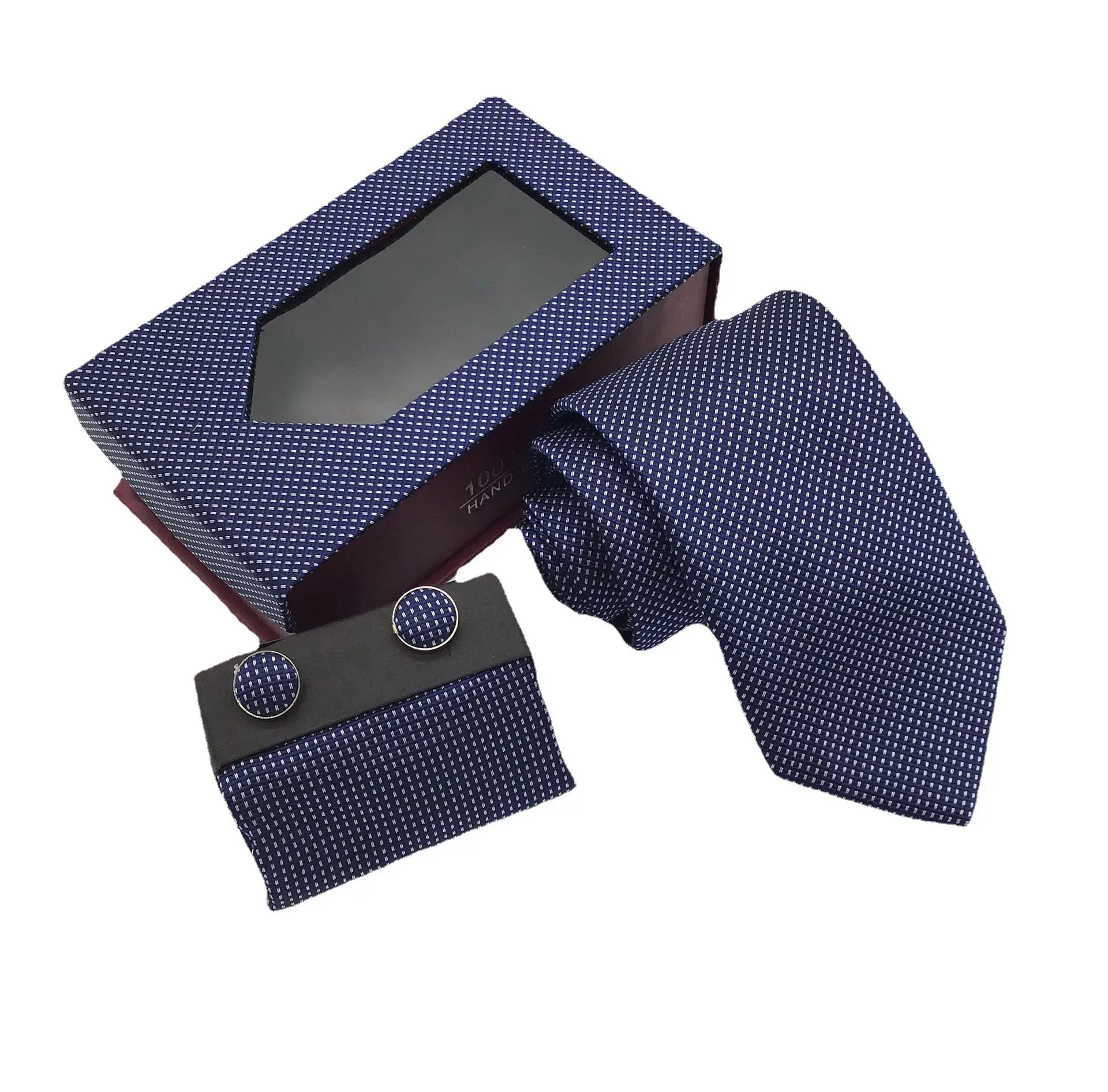 Venta directa de fábrica, caja de regalo con logotipo personalizado, conjunto de corbata de seda para hombre, corbatas de seda de alta calidad con logotipo