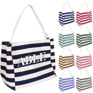 Classic Striped Thick <b>Canvas</b> Shopping Tote Custom Printed Daily Casual Travel <b>Handbag</b> Multi Color Commute Shoulder Carry Bag - Product Image 1