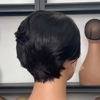 Wig rambut pendek lurus model SX, rajutan tangan, diperm dan diwarnai, gaya belahan samping, full headpiece.
