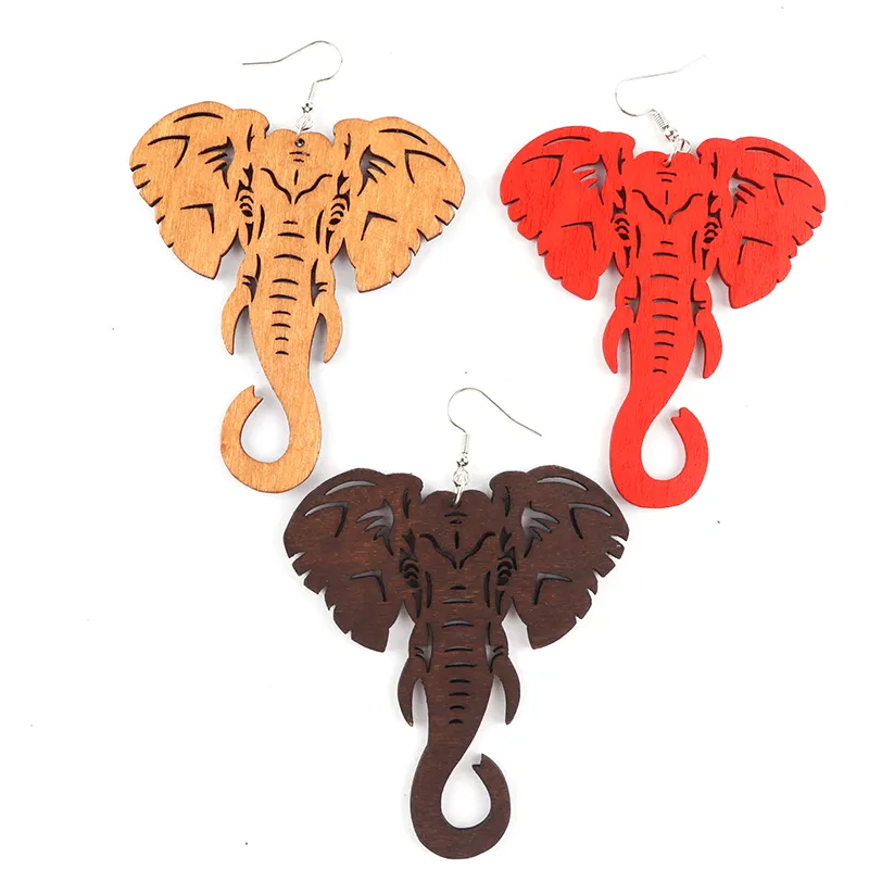 Laser Cut African Elephant Wood Earrings
