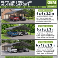 Abri de voiture en métal robuste pour l'extérieur, garage tout en acier avec toit en acier coloré pour le stockage de véhicules et de bateaux