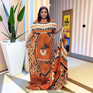 Robe longue décontractée pour femme, style ethnique africain, respirante, à manches courtes, imprimée, en polyester, grande taille, collection été 2025 - Product Image 1