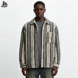 Veste d'hiver personnalisée pour hommes, <span class=keywords><strong>surchemise</strong></span> en polaire <span class=keywords><strong>Sherpa</strong></span> entièrement tissée jacquard à rayures personnalisables, entièrement jacquard - Product Image 1