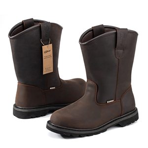 Chaussures de sécurité pour hommes en cuir Crazy Horse, anti-écrasement, anti-perforation, semelle en caoutchouc, chaussures de sécurité de haute qualité pour chantier - Product Image 1