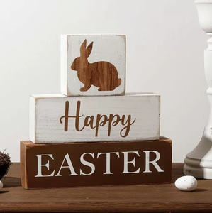 DAMAI Wholesale Easter Wooden Block Rabbit Table Decor Rustic Farmhouse Tiered Tray Supplies for Home Kitchen Tabletop Accents - Product Image 3