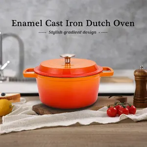 Яркая посуда для дома, новый дизайн, индивидуальный оранжевый эмалированный чугунный кулинарный горшок, Прямая поставка с завода, низкая цена, чугунные наборы посуды