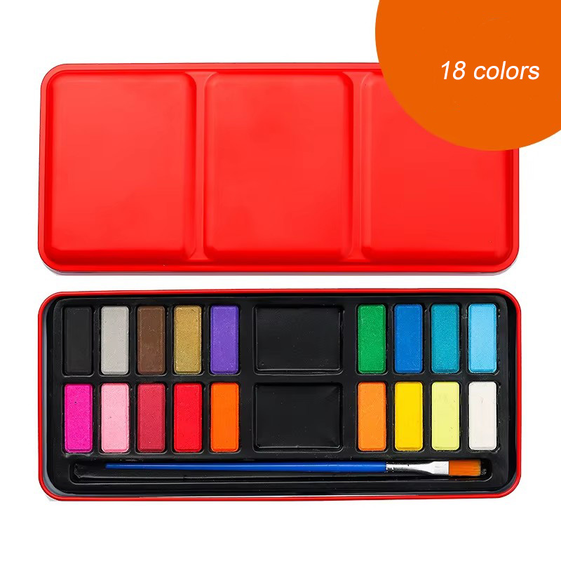 [Caja de hierro roja 18 colores/con 1 pincel de nailon]] - pigmento sólido