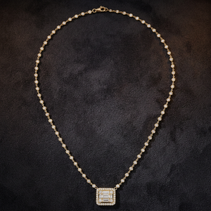 Classic 18K Gold Plated Diamond <b>Pendant</b> Necklace With <b>Emerald</b> Cut Center Geometric Design Women Wedding Jewelry - Product Image 3