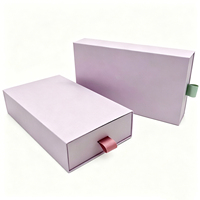 Boîte à tiroir rigide violet lilas avec logo personnalisé imprimé, boîte cadeau en papier coulissante avec ruban et languette de traction pour emballage de bijoux et cosmétiques