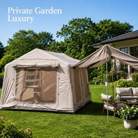 Tente gonflable de camping imperméable à trois couches de 12 mètres carrés pour le glamping en plein air, les pique-niques, la randonnée et les aventures