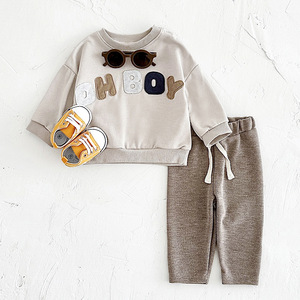 Automne printemps décontracté ensemble de vêtements pour bébés garçons nouveau-né à <span class=keywords><strong>3</strong></span> ans lettre Patch tenues avec hauts et pantalons 0-3Y - Product Image 2