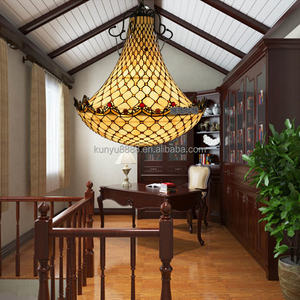 Lámpara Colgante de Vidrio Tiffany de 32 Pulgadas, Hecha a Mano, con Lámina de Cobre, Bombilla de Filamento E27, Luz Blanca Cálida, Elegante, para Villa - Product Image 3