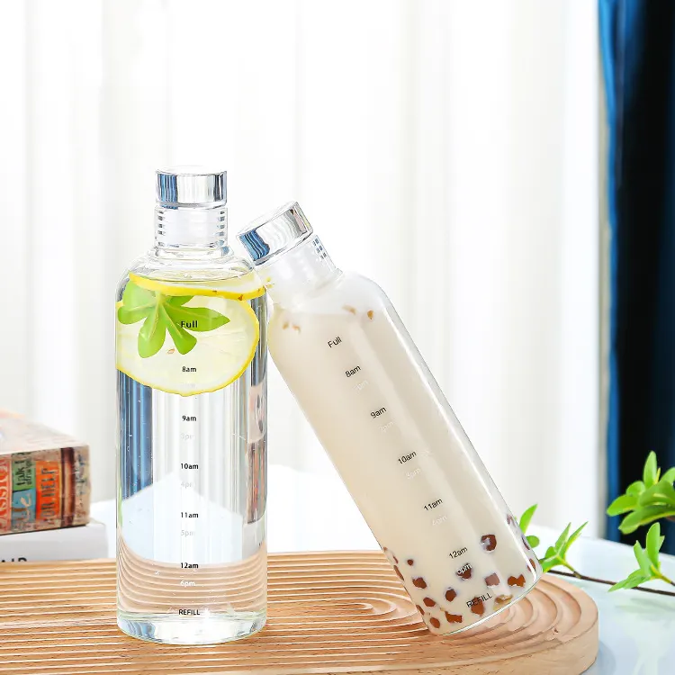 GDGLASS botol air minum logo kustom dapat dipakai ulang mulut lebar grosir botol air minum kaca untuk jus dengan tutup kaca