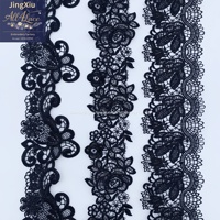 Bordure en dentelle brodée florale noire pour la décoration d'Abaya, Kaftan, Jalabiya