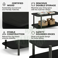 Table basse en bois écologique finition noire pour salon, table d'appoint à 2 niveaux avec plateau arrondi, pieds en métal, étagère de rangement, OEM ODM