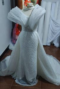 Vestido <span class=keywords><strong>de</strong></span> Novia <span class=keywords><strong>de</strong></span> Lujo Blanco con Hombros Esculpidos y Cuentas, Estilo Sirena, con Perlas Dramáticas para Alfombra Roja y Eventos Formales, Primavera 2026 - Product Image 3