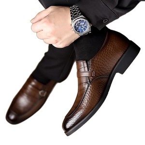 Leather Loafers <b>Men</b> Pointed Toe Buckle Strap Anti Slip Office Career Autumn <b>Dress</b> Shoes Crocodile Print Genuine Leather Upper - Product Image 5