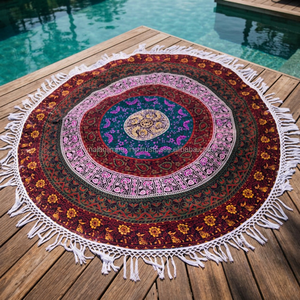 Toalla de Playa Redonda de Algodón con Diseño de Mandala, Estilo Hippie Bohemio Indio, Tapiz Redondo, Liso, Desechable, para Adultos - Product Image 2