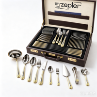 Ensemble de couverts en acier inoxydable plaqué or 20 pièces, boîte cadeau de luxe, fabrication artisanale, bord dentelé ambidextre, élégant, spécial dîner