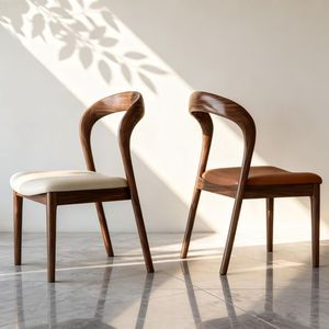 Sedia da Pranzo Moderna in <span class=keywords><strong>Legno</strong></span> Naturale, Telaio Ergonomico Curvo con Seduta in Pelle Confortevole per Uso in <span class=keywords><strong>Cucina</strong></span> - Product Image 2