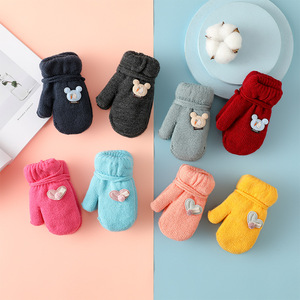 Guantes <span class=keywords><strong>con</strong></span> Logotipo Personalizado, Tejido Acrílico Suave <span class=keywords><strong>con</strong></span> Decoración de Parche de Corazón, Diseño de Cordón Conectado para Bebés, Guantes Tejidos Cálidos para Invierno - Product Image 1