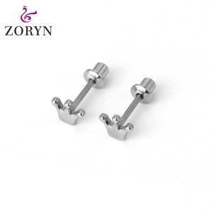 Pendientes de Acero Inoxidable 316L Plateados a Prueba de Agua con Cierre de Rosca, Forma de Corona, Minimalistas, Elegantes, Acabado Liso, Joyería de Alta Calidad para Princesa - Product Image 1