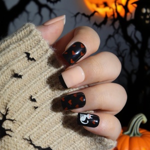 W2 24 pièces <span class=keywords><strong>Faux</strong></span> ongles à presser pré-dessinés sur le thème d'Halloween avec motif marbré, ensemble mixte, pour fêtes, approvisionnement direct usine - Product Image 4