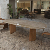 Table à Manger en Bois Massif OEM ODM Design Dôme Sculpté Moderne pour Maison et Atelier Tables de Restaurant à Plateau en Marbre