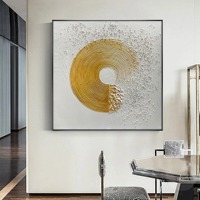 Grande peinture murale encadrée en cercle doré, art abstrait, peinture à l'huile texturée 3D, peinture sur toile moderne décorative pour salon