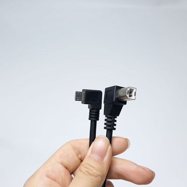 Factory Custom Dual 90 Degree Right Angle USB2.0 Type B Male to Micro USB B Male Short Extension Cable