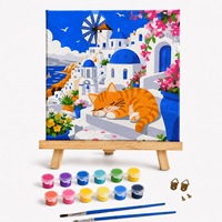 Ensemble de peinture sur toile pour enfants, peinture par numéros, paysage imprimé, dessin animé, cadeau de Noël, peintures acryliques