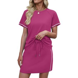Women 2 Piece Summer Outfit Skirt Set Casual Breathable Short Sleeve <b>Lounge</b> Wear Travel Fashion <b>Dress</b> Set - Product Image 4