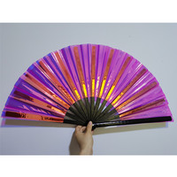 Éventail pliant personnalisé FAREA 33 cm, imprimé holographique, grand éventail en bambou KongFu en nylon réfléchissant pour soirée nocturne en club